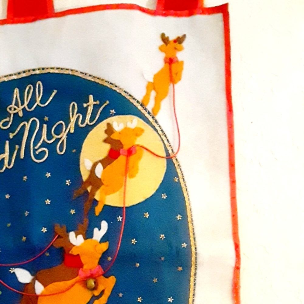 Vintage Christmas Santa Claus and Reindeer Holiday Tapestry Banner Decor - Picture 6 of 7